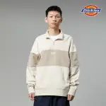 【DICKIES】男款淺沙灰撞色條紋拉鏈衣領設計休閒大學T｜DK013075F90