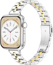 Calina Stainless Steel Band Compatible with Apple Watch Bands 42mm(Series 10) 41mm 40mm 38mm Series SE 10 9 8 7 6 5 4 3-1, Thin Bracelet for Apple Watch Strap, Smart iWatch Band for Women-Silver&Gold