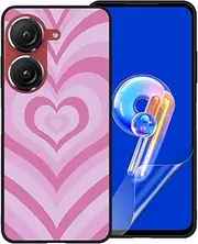 [zaztify] Compatible with Asus Zenfone 9/9z, Pink Heart Tunnel Center Love Swirl Cute Pattern Shockproof Protective Anti-Slip Soft Phone Case Cover Shell