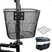 Mkuero Knee Scooter Basket with Cargo Net and Cover, Metal Bicycle Basket for Jetson Products Bolt, Bolt Pro, LX10, Axle, Bolt Up, Knee Scooter and Electric Bicycle, Small, Black