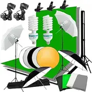 Abeststudio Photography Studio Backdrop Kit 2X 135W Continuous Lighting Kit 4 Umbrellas 4 Backdrops (White,Green,Black,Gray) 2x3m Background Support Stand System