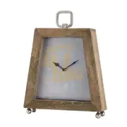 Wooden Taper Table Clock w/ Nickel Dial Brown Silver Office Tabletop Home Decor
