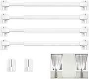 Labymos 4 Pieces Curtain Rod for Curtain Extendable Cupd Bars ions Rod Adjustable Plastic Curtain Rod with 10 Pieces Self Adhesive Hooks for Home Bathroom Hotel Supply, White (15.7 to 27.5 Inch)