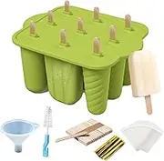 Naturezhen Silicone Popsicle Molds, 9 Cavities Homemade Ice Pop Molds with Lid BPA Free Reusable, Includ 50 Sticks, 50 Bags, 50 Tie Wraps, Brush and Funnel
