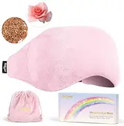 BeHoomi Weighted Eye Mask, Microwave Warm Eye Compress, Natural Rose & Flaxseeds Moist Heated Sleep Mask (Pink)