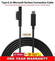 USB Type C Charging Adapter Cable For Surface Pro 3 4 5 6 Go Book 1 Book2 15V AU