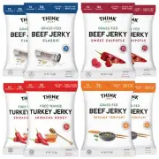 Think Jerky Beef and Turkey Jerky Variety Pack Classic Sweet Chipotle Srirach...