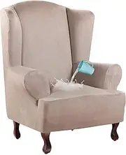 Smarcute 1 Piece Sofa Cover Suede Fabric Furniture Slipcover Stay in Place Plush Super Rich Wing Back Armchair Slipcover, Skid Resistance Water Repellent (Wing Chair, Sand)