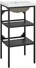 'vidaXL Bathroom Washbasin Frame with Built-in Basin - Black Iron Frame & White Ceramic Basin - Compact and Durable - Modern and Stylish Design