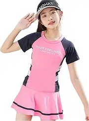 [CHUANGOU] Girls' Swimsuit, Two-Piece Bikini Set, Swimsuit, Hawaiian Beach Swimwear, Pink