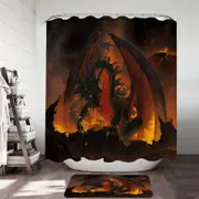 Scary Fantasy Art Volcano Fireball Dragon Shower Curtain