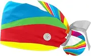 [WOSHJIUK] Working Hat 2 Pack Scrub Caps for Women,Colored Stripes Rainbow,Tie Back Cap Adjustable Scrub Hat