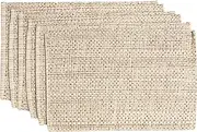 Sweet Home Collection 100% Cotton Placemats for Dining Room Rectangle Two Tone Woven Fabric 13" x 19" Soft Durable Table Mat Set, Set of 6, Eggshell