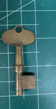 VINTAGE OLD BRASS ANTIQUE SKELETON Key Uncut Work Padlock And Box Thick Short