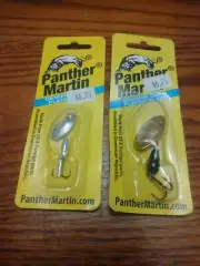 2 lures panther martin trout spinners 1/16oz silver size 4 & 1/4oz gold size 6