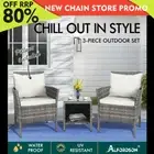 ALFORDSON Outdoor Furniture 3PCS Wicker Bistro Set Patio Chairs Table Grey