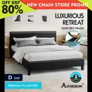 ALFORDSON Bed Frame Double Size Mattress Base Wooden Platform Leather Black