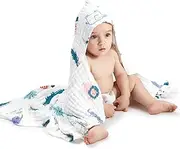 Bc Babycare Baby Bath Towel,100% Cotton Muslin Baby Hooded Towels, Baby Towels for Newborn Infant Bath Towels, Super Absorbent Hooded Baby Bath Towels for Boys Girls, 95cmx95cm (Forest)