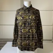 PLATINI Modern Fit Aztec Print Dress Shirt Men's Size M Black