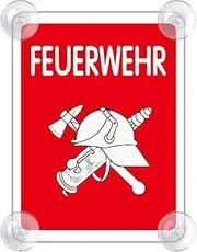 Fire Brigade Sign for Car with 4 x Suction Cups - Fire Brigade Suction Cup Sign Made of Acrylic Sign - Car Sign Gifts for Fireman Windscreen 90 x 120 mm