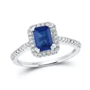 10K WHITE GOLD EMERALD SYNTHETIC BLUE SAPPHIRE SOLITAIRE RING 1-3/4 CTTW