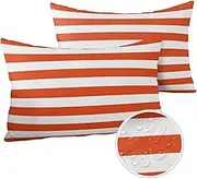 Lumbar Throw Pillow Covers 12x20 Outdoor Waterproof Pillow Covers for Patio Furniture Orange and White Stripes Throw Pillow Cover Solid Striped Pillowcases Set of 2 Cushion Case for Sofa Couch Chair