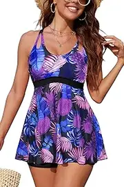 [SHEKINI] Tankini Swimsuits for Women with Shorts Adjustable Cross-Back Bathing Suits Tummy Control 2 Piece Flowy Swimwear
