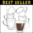 Luxury Double Wall Coffee Mugs: 16 oz | Clear Glass, Set of 6 for Coffee Lovers