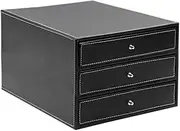 JSEIAJB File Manager-Desktop File Cabinet Leather Storage Box Office Information Frame Three-Layer Drawer Finishing Box(White-Cartoon Little Bear Starry sky5)