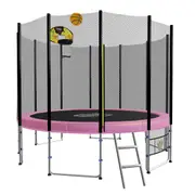 8ft Round Spring Trampoline Free Safety Outer Net pad mat ladder shoe Tidy Basketball Pink