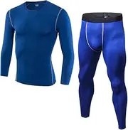 [Abigprofit] Men's Compression Sportswear Sport Suit Autumn Winter Warm 2 Piece Rashguard Thermal Compression Blue Set XXL