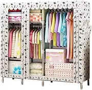 Fabric Cabinets Canvas Cabinets Portable Wardrobe with Hanging Rail, 25mm Steel Pipe, Used for Bags, Clothes, Shoes, Toys,White