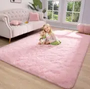 Keeko Fluffy Pink Area Rugs for Bedroom Girls Room, Cute Shag Fuzzy Large Kids