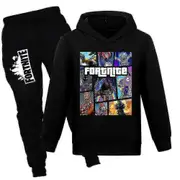 Hangyou Times 7-14 Years Kids Teens Boys Girls Fortnite Tracksuit Set Hoodies Hooded Sweatshirt Tops+pants Outfits Suit Gifts 11-12 Years Black