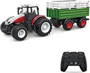 Remote Control Tractor, 1 : 24 Scale 2.4Ghz Remote Control Tractor Toy with Trailer per Hay Bales Scre River Cows Multicolor One Size