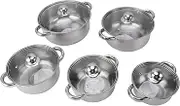 5pcs Spotless Steel Pots Kitchen Cookware Set Saucepan with Glass Lid Stockpot Soup Pot with 2 Ear Handle for Cooking Dishwasher Safe