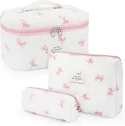 [beifon] Set of 3 Women's Cosmetic Bag Toiletry Bag with Floral Pattern, Toiletry Bag, Make Up Bag, Portable Makeup Bag, Wash Bag, Large Women Girls, E, Fashion