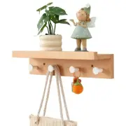 Coat Rack with Shelf Wall Mounted Oak Wood Hooks Storage Entryway 4 Hangers