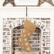 New Primitive Rustic Shabby Farmhouse SNOWFLAKE BURLAP Christmas Stocking