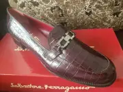 Salvatore Ferragamo DECORATE Penny Women CROC Embossed Brown 8-AA UK 9 US $1,290