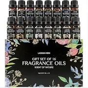 Lagunamoon Fragrance Oils for Candle Making, Scent of Nature Gift Set of 16 Premium Grade Scented Oils for Diffuser - Rosemary, Cinnamon, Ylang Ylang, Jasmine, Lily, Sandalwood, Peppermint