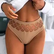[FARZAH] Women Panties Female Underwear Hollow Out Lingerie Europe Seamless Sexy Panties Women Elasticity Underwear Temptation Middle- Waist G String Underpant(Beige)