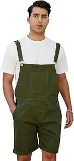 [LONGBIDA] Mens Denim Shorts Bib Overalls Jeans Casual Walkshort Summer Jumpsuit with Pockets