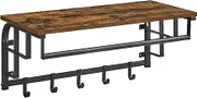 Vasagle Coat Rack Wall-Mounted, Coat Hook with 5 Hook, Hanging Rail, Versatile for Entryway Hallway Bedroom Bathroom Living Room, Rustic Brown and Black