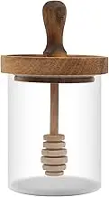 Unistarinn Honey Jar with Dipper and Lid - Glass Honey Pot with An Extra Wooden Dipper Stick, Home Kitchen Honey Containers Holder with Wider Diameter to Store Honey and Syrup, Airtight 13.5 oz