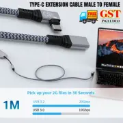 Right Angled USB-C Type-C Male to Female Extension Data Cable Cord 240W 20Gbps