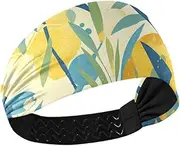 [Yoogain] Spring Blue Green Orange Leaves Moisture Wicking Sport Headband Elastic Head for Women for Basketball Basketball Yoga Daily use