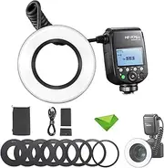 Godox MF-R76N TTL Macro Ring Flash for Nikon Cameras,76Ws HSS 2.4G Wireless GN14 CCT 5900K 550 Full-Power Flashes, 0.1-1s Recycle Time Dual-Flash Tubes Speedlight
