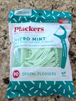 Plackers Micro Mint Freshens Breath, Flosser, Twin-Line dual action, 90 Count