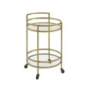 CROSLEY FURNITURE Bar Cart 20" Round Glass Shelf + Metal Gold Frame w/ Casters